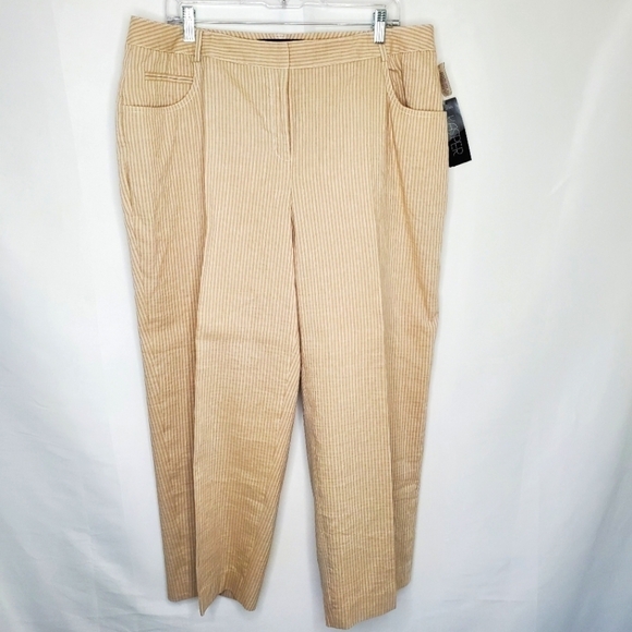 Kasper Woman Pants - NEW Linen Cotton Striped‎ Plus Size Pants Size 16W Kasper Ankle Trousers Office